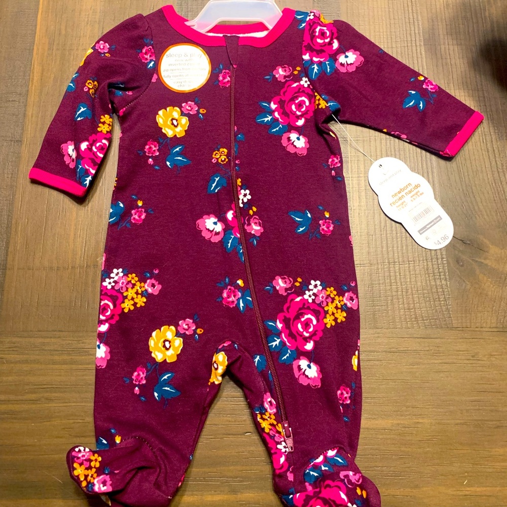 Baby girl onesie with long sleeves and attached footies